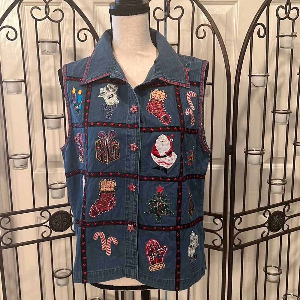 Christmas denim embroidered vest.